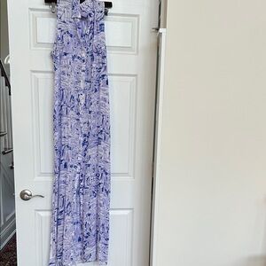 Sleeveless Lavender & Blue Print Maxi Dress